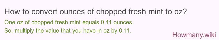 How to convert ounces of chopped fresh mint to oz?