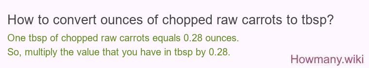 How to convert ounces of chopped raw carrots to tbsp?