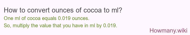 How to convert ounces of cocoa to ml? How to convert ounces of cocoa to ml?