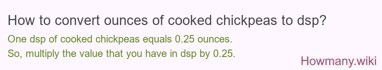 How to convert ounces of cooked chickpeas to dsp?