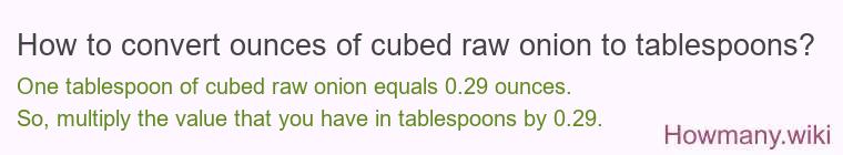 How to convert ounces of cubed raw onion to tablespoons?