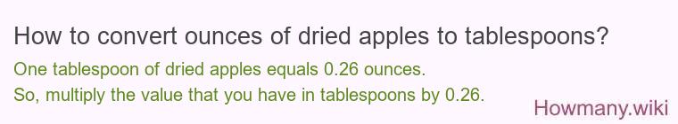 How to convert ounces of dried apples to tablespoons? How to convert ounces of dried apples to tablespoons?