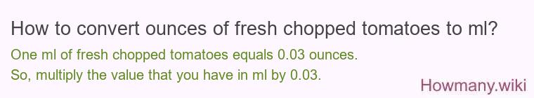 How to convert ounces of fresh chopped tomatoes to ml?