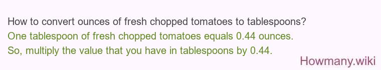 How to convert ounces of fresh chopped tomatoes to tablespoons? How to convert ounces of fresh chopped tomatoes to tablespoons?
