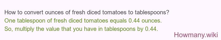 How to convert ounces of fresh diced tomatoes to tablespoons? How to convert ounces of fresh diced tomatoes to tablespoons?