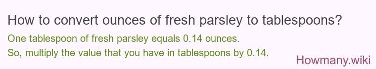 How to convert ounces of fresh parsley to tablespoons?