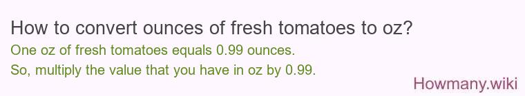 How to convert ounces of fresh tomatoes to oz?