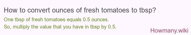 How to convert ounces of fresh tomatoes to tbsp? How to convert ounces of fresh tomatoes to tbsp?