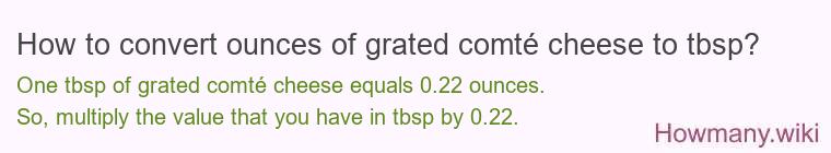 How to convert ounces of grated comté cheese to tbsp? How to convert ounces of grated comté cheese to tbsp?