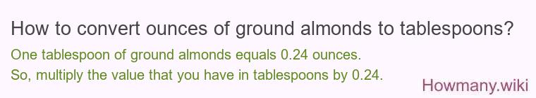 How to convert ounces of ground almonds to tablespoons? How to convert ounces of ground almonds to tablespoons?