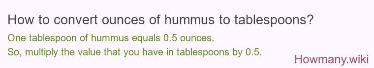 How to convert ounces of hummus to tablespoons? How to convert ounces of hummus to tablespoons?