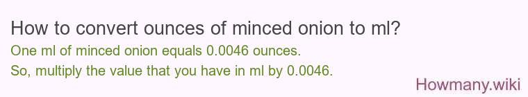 How to convert ounces of minced onion to ml?