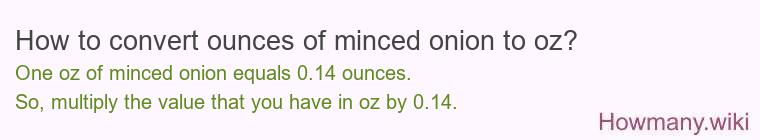 How to convert ounces of minced onion to oz? How to convert ounces of minced onion to oz?