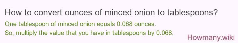 How to convert ounces of minced onion to tablespoons? How to convert ounces of minced onion to tablespoons?