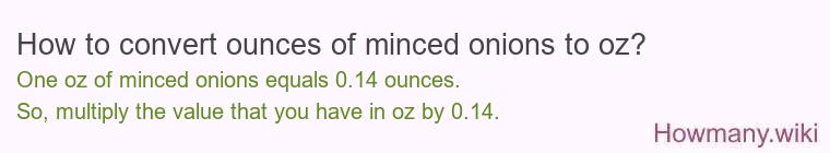 How to convert ounces of minced onions to oz? How to convert ounces of minced onions to oz?