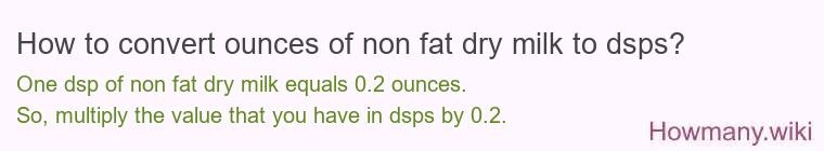 How to convert ounces of non fat dry milk to dsps? How to convert ounces of non fat dry milk to dsps?