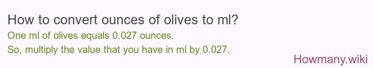 How to convert ounces of olives to ml? How to convert ounces of olives to ml?