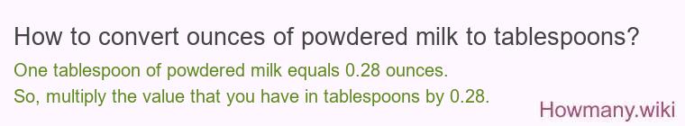 How to convert ounces of powdered milk to tablespoons? How to convert ounces of powdered milk to tablespoons?