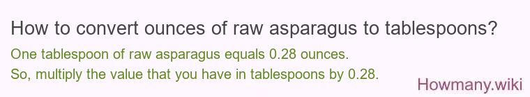 How to convert ounces of raw asparagus to tablespoons?