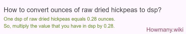 How to convert ounces of raw dried hickpeas to dsp?