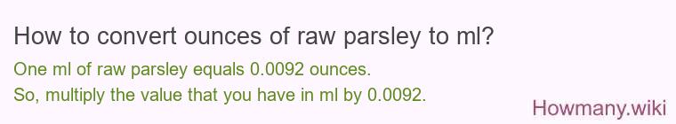 How to convert ounces of raw parsley to ml?