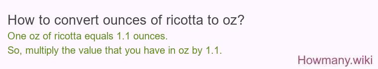 How to convert ounces of ricotta to oz? How to convert ounces of ricotta to oz?