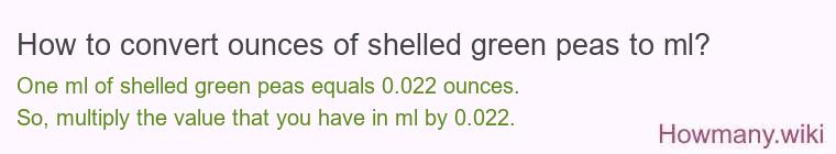How to convert ounces of shelled green peas to ml?