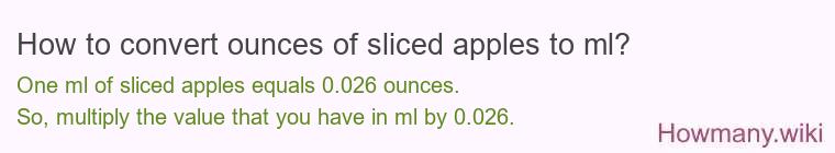 How to convert ounces of sliced apples to ml?