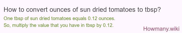 How to convert ounces of sun dried tomatoes to tbsp?