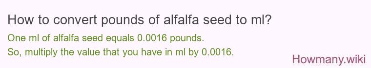 How to convert pounds of alfalfa seed to ml?