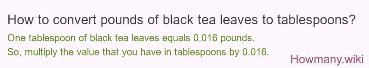 How to convert pounds of black tea leaves to tablespoons?