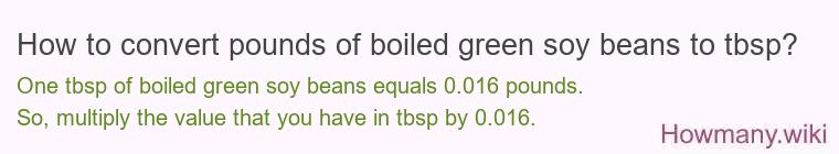 How to convert pounds of boiled green soy beans to tbsp? How to convert pounds of boiled green soy beans to tbsp?