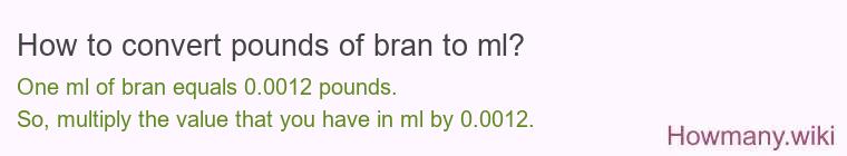 How to convert pounds of bran to ml? How to convert pounds of bran to ml?
