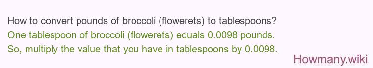 How to convert pounds of broccoli (flowerets) to tablespoons?