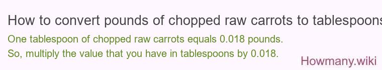 How to convert pounds of chopped raw carrots to tablespoons?