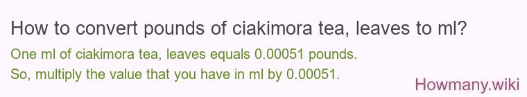 How to convert pounds of ciakimora tea, leaves to ml?