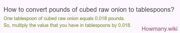 How to convert pounds of cubed raw onion to tablespoons?