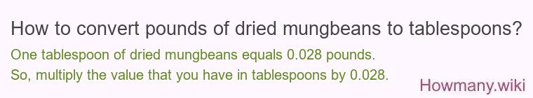 How to convert pounds of dried mungbeans to tablespoons?
