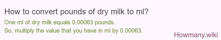How to convert pounds of dry milk to ml?