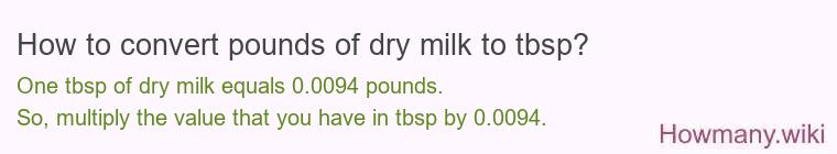 How to convert pounds of dry milk to tbsp? How to convert pounds of dry milk to tbsp?
