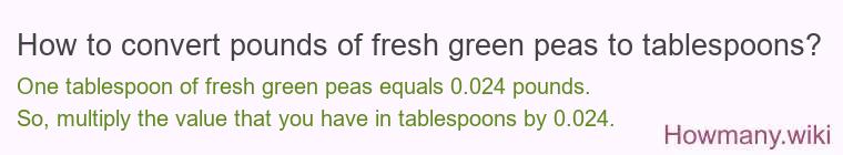 How to convert pounds of fresh green peas to tablespoons?