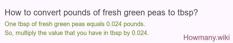 How to convert pounds of fresh green peas to tbsp?