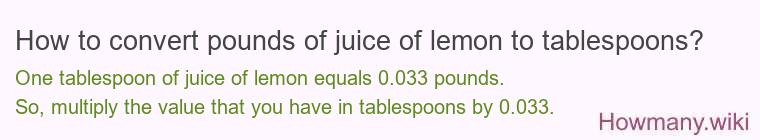 How to convert pounds of juice of lemon to tablespoons?