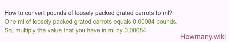 How to convert pounds of loosely packed grated carrots to ml?