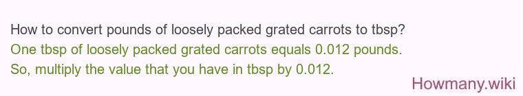 How to convert pounds of loosely packed grated carrots to tbsp?