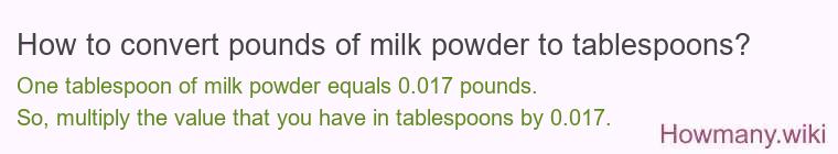 How to convert pounds of milk powder to tablespoons? How to convert pounds of milk powder to tablespoons?