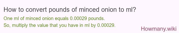 How to convert pounds of minced onion to ml? How to convert pounds of minced onion to ml?