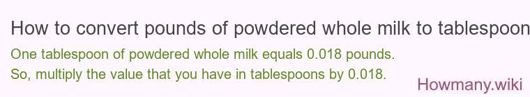How to convert pounds of powdered whole milk to tablespoons?