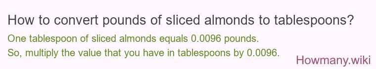 How to convert pounds of sliced almonds to tablespoons?