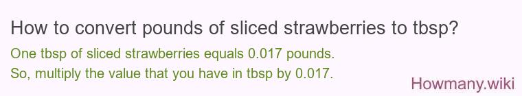 How to convert pounds of sliced strawberries to tbsp? How to convert pounds of sliced strawberries to tbsp?